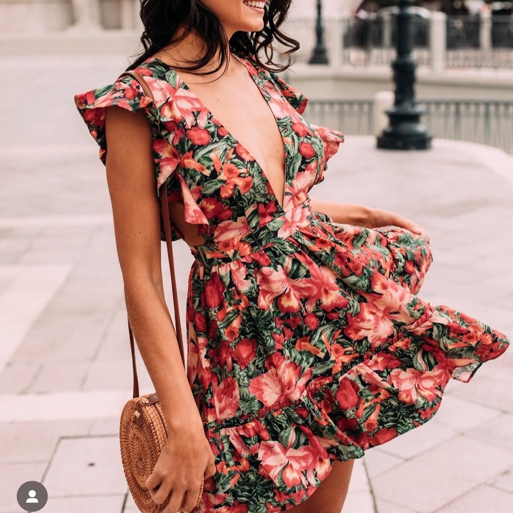 Floral Ruffle Sleeve Dress